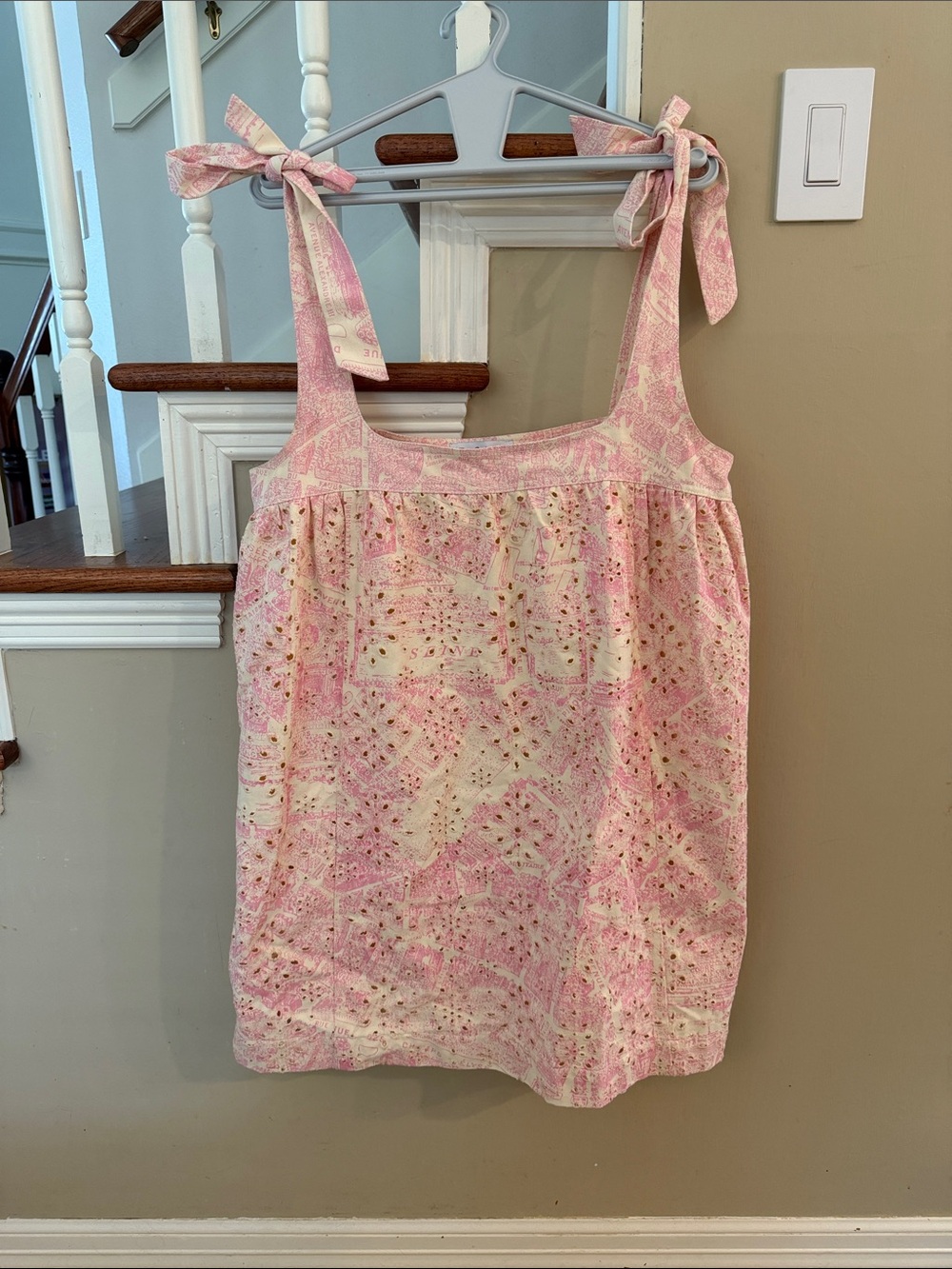 En Saison Pink and Cream Patterned Eyelet Mini Dress